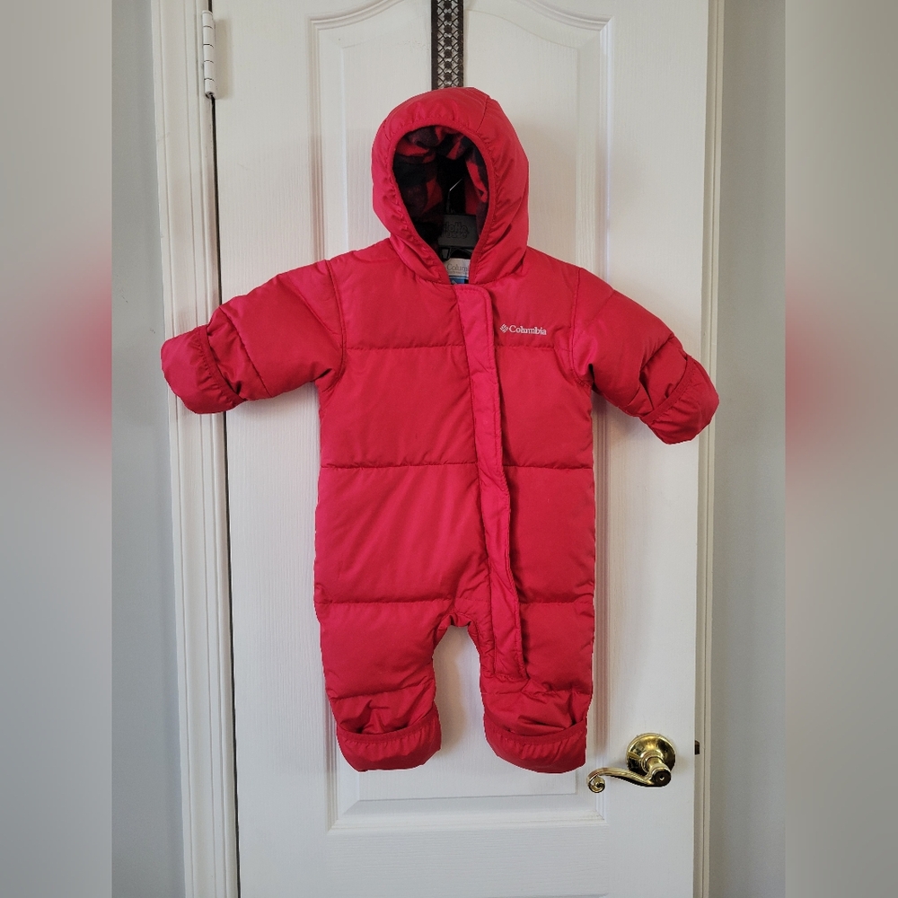 ​Columbia Snuggly Bunny Bunting Red Buffalo Plaid Infants 6-12 Months Snowsuit